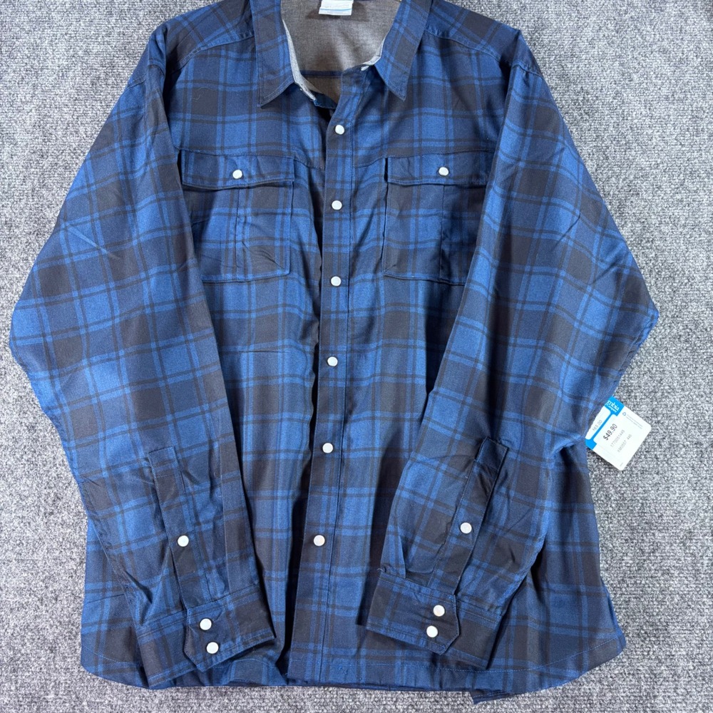 Columbia Waitsburg Ridge Plaid Shirt Mens XXL Blue Black Snap Front NWT Outdoor